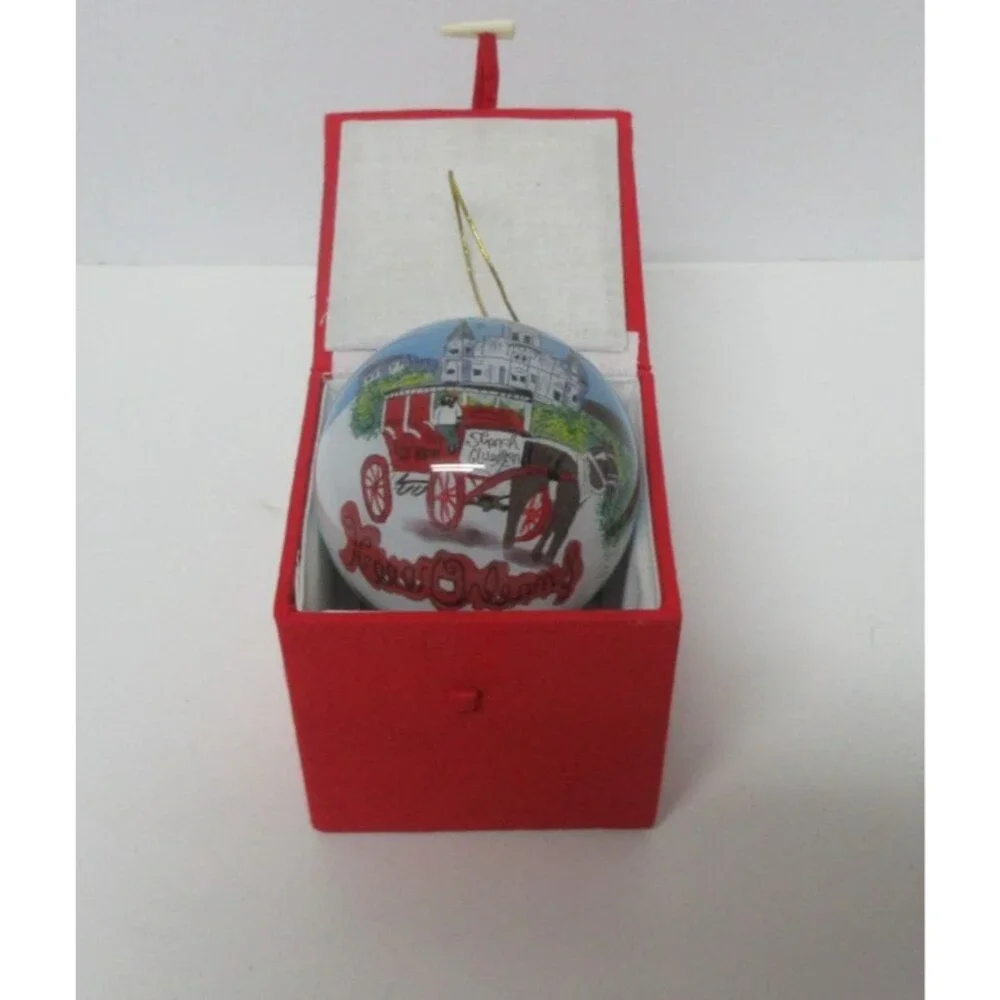 Vintage Ne'Qwa Style New Orleans St. Louis Cathedral Hand-Painted Glass Ball Chr